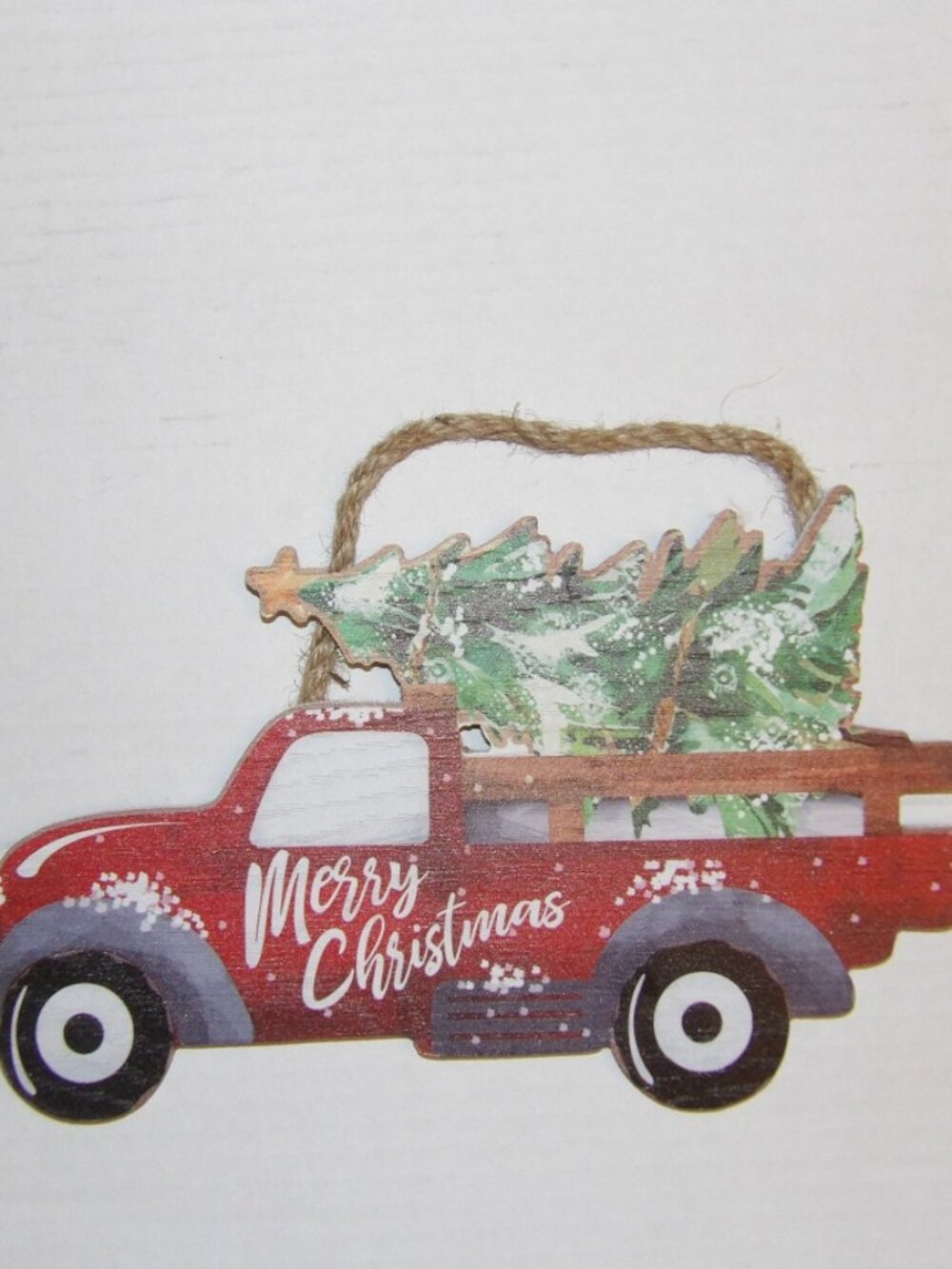 MERRY CHRISTMAS RED TRUCK with Tree Wall Door Hanger Plaque Measures 9x6